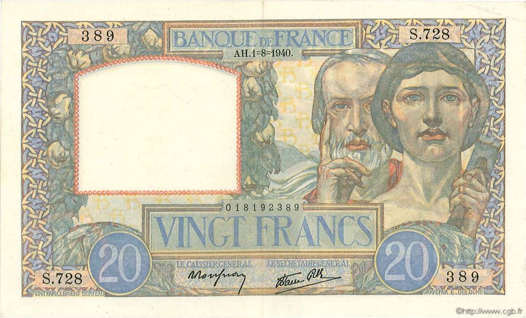 20 Francs TRAVAIL ET SCIENCE FRANCE  1940 F.12.05 AU