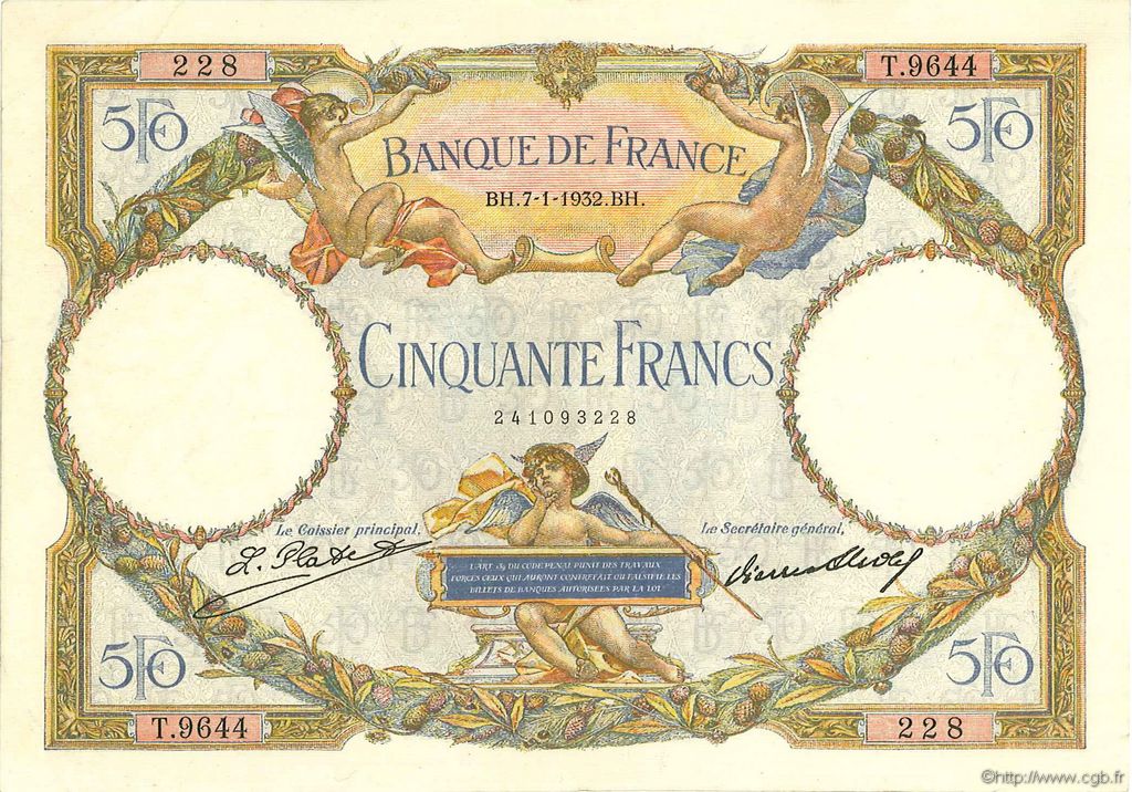 50 Francs LUC OLIVIER MERSON type modifié FRANCIA  1932 F.16.03 MBC+