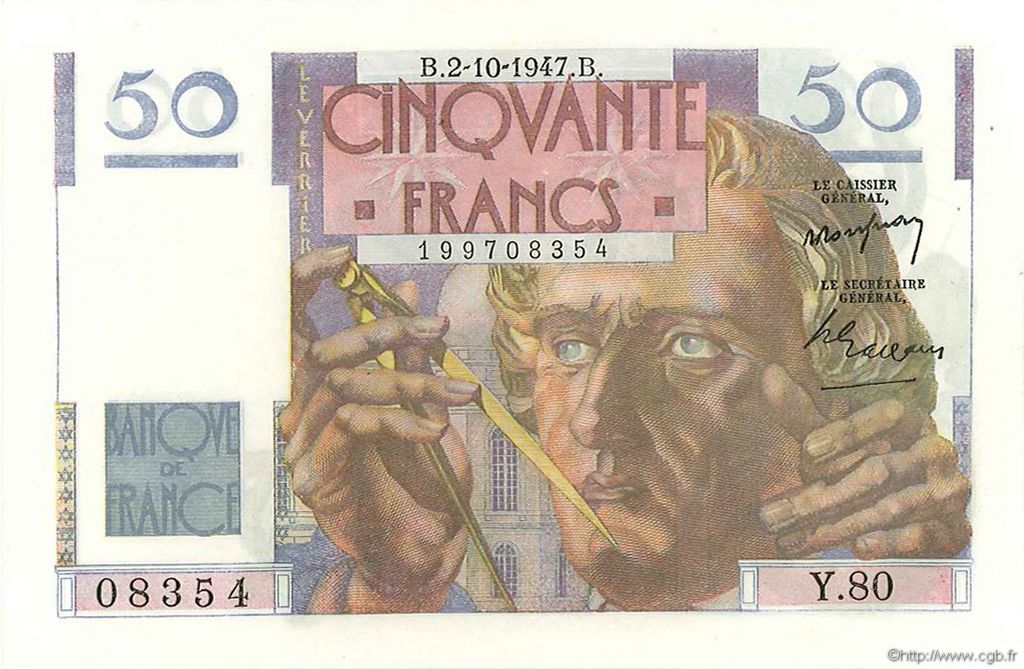 50 Francs LE VERRIER FRANKREICH  1947 F.20.09 ST