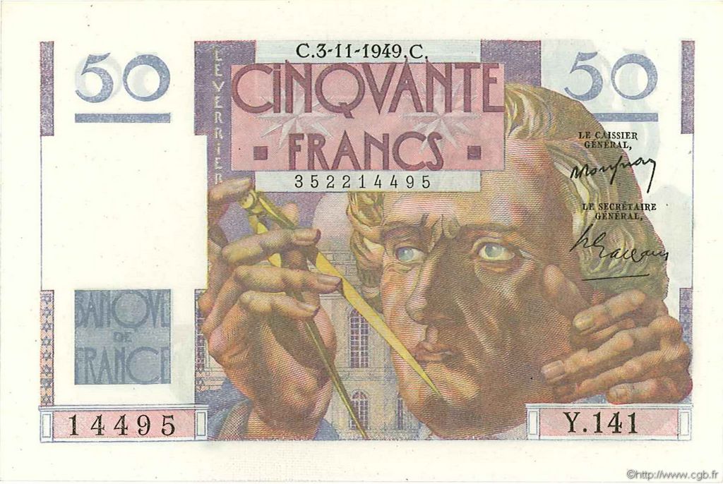50 Francs LE VERRIER FRANKREICH  1949 F.20.13 ST