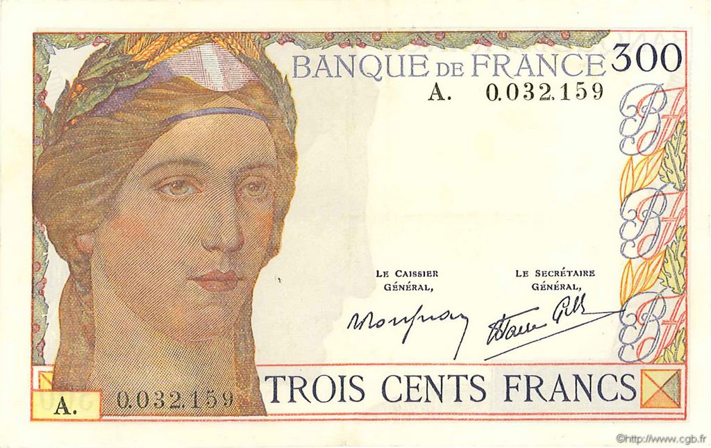300 Francs FRANKREICH  1938 F.29.01A fVZ to VZ