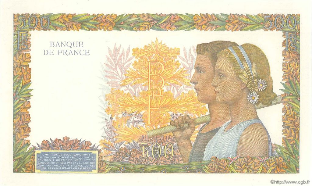 500 Francs LA PAIX Épreuve FRANCE  1945 F.32.49 UNC