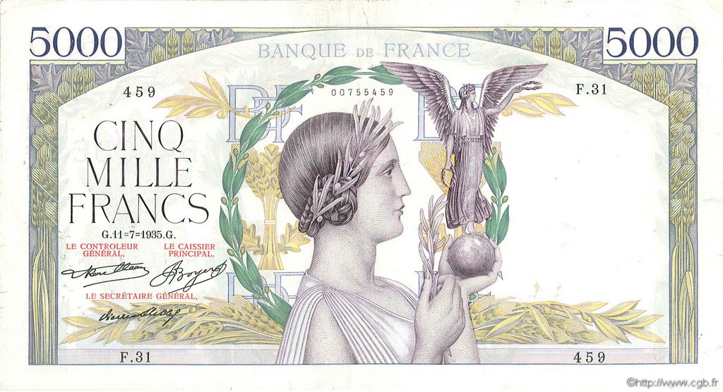 5000 Francs VICTOIRE FRANCE  1935 F.44.03 F-