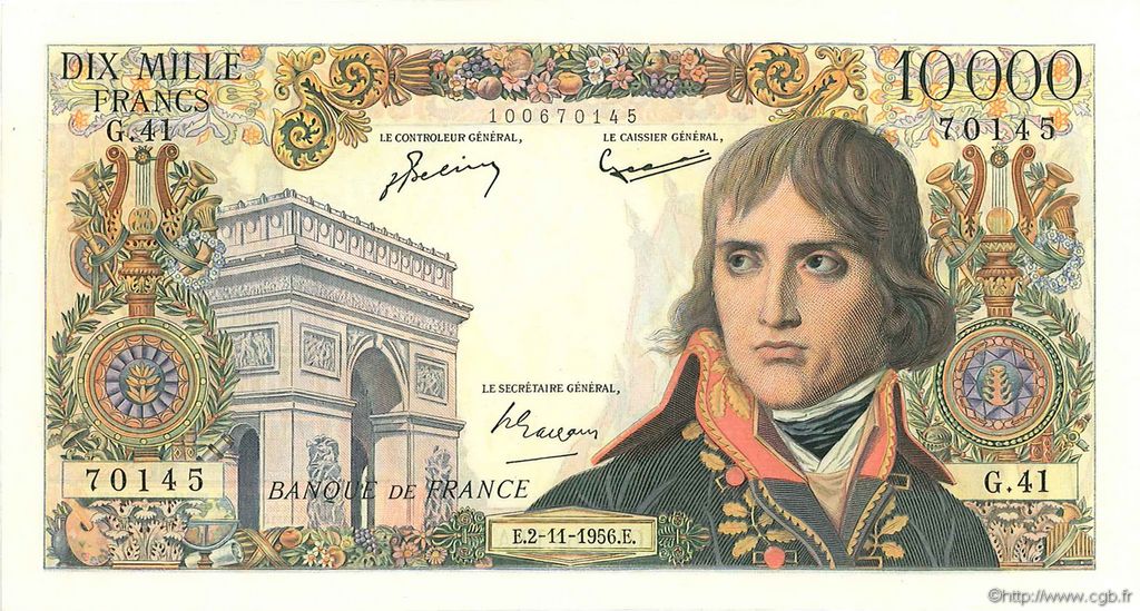 10000 Francs BONAPARTE FRANCE  1956 F.51.05 AU