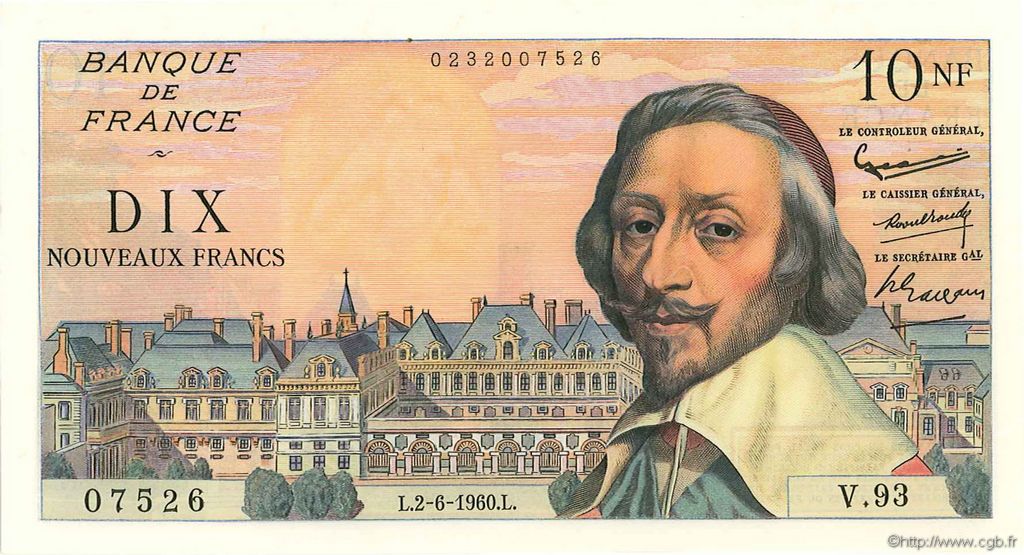 10 Nouveaux Francs RICHELIEU FRANCE  1960 F.57.08 UNC-