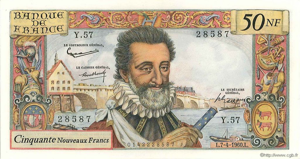 50 Nouveaux Francs HENRI IV FRANKREICH  1960 F.58.05 fST