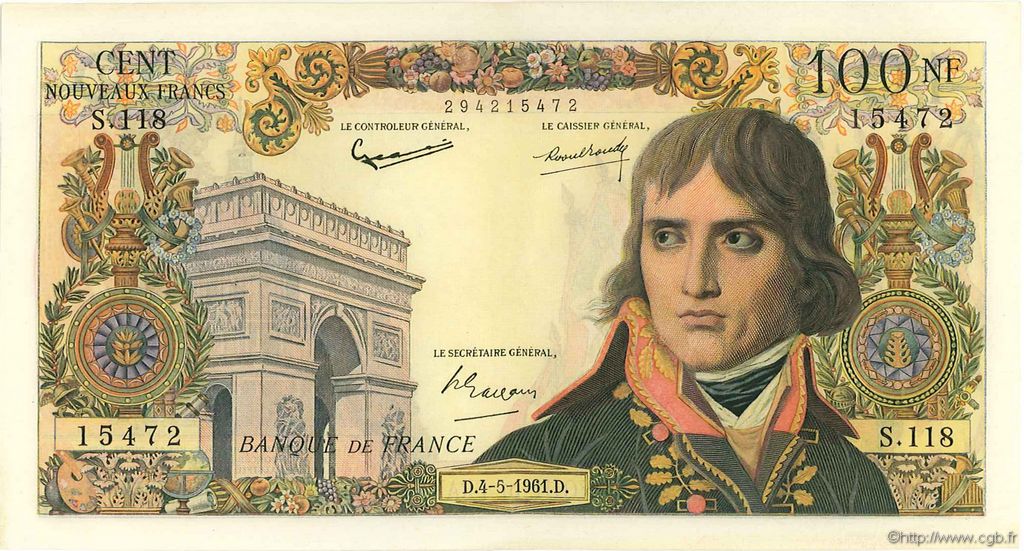 100 Nouveaux Francs BONAPARTE FRANCIA  1961 F.59.11 MBC a EBC