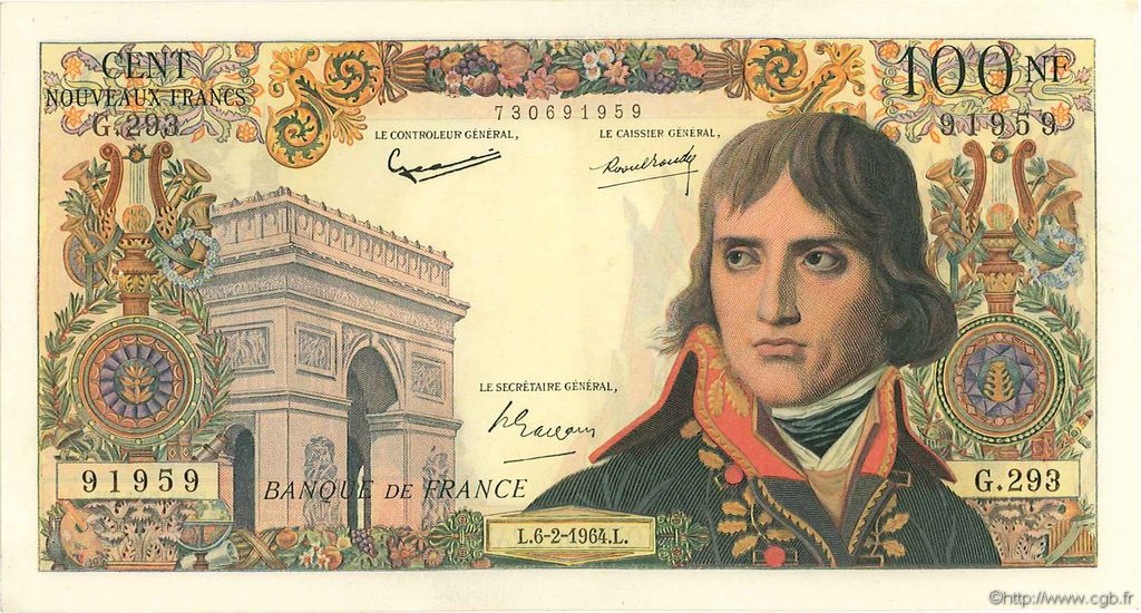 100 Nouveaux Francs BONAPARTE FRANKREICH  1964 F.59.25 fVZ