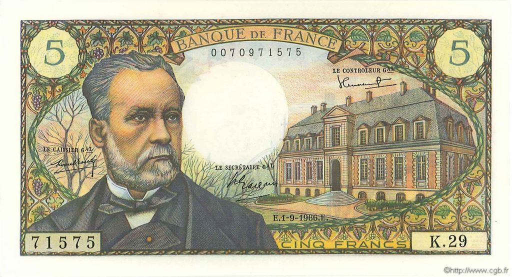 5 Francs PASTEUR FRANCE  1966 F.61.03 AU