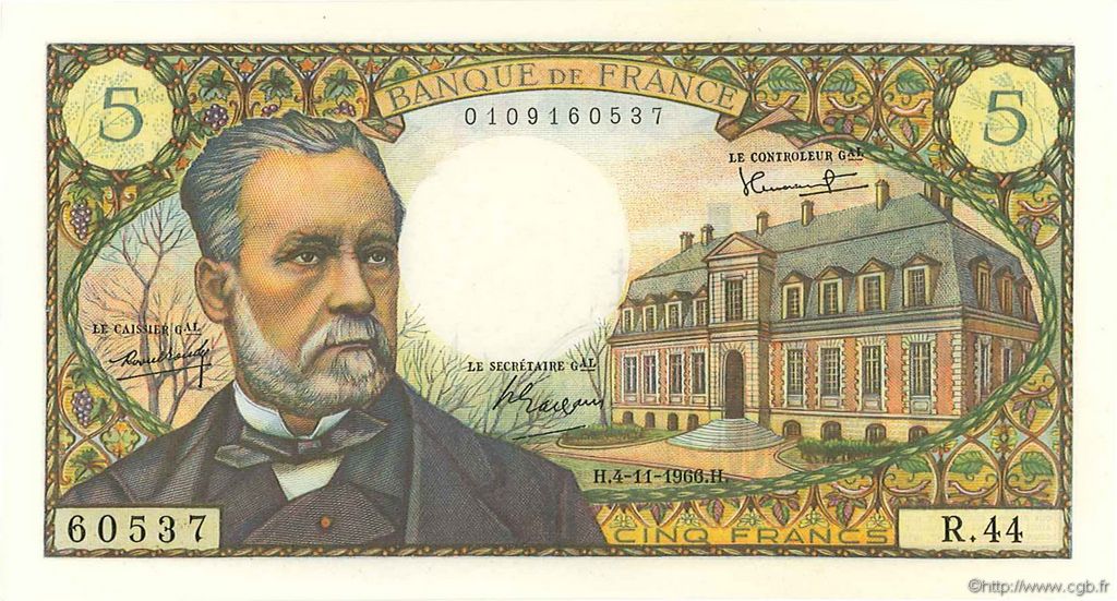 5 Francs PASTEUR FRANCE  1966 F.61.04 AU