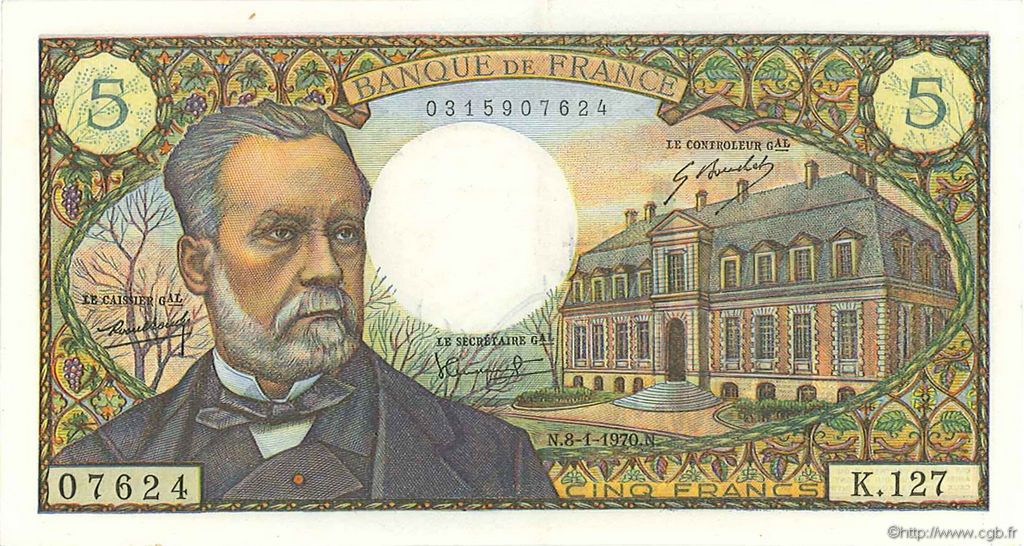 5 Francs PASTEUR FRANCE  1970 F.61.12 SUP