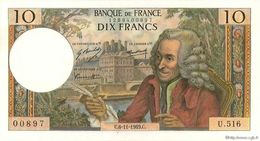 10 Francs VOLTAIRE FRANKREICH  1969 F.62.40 fST
