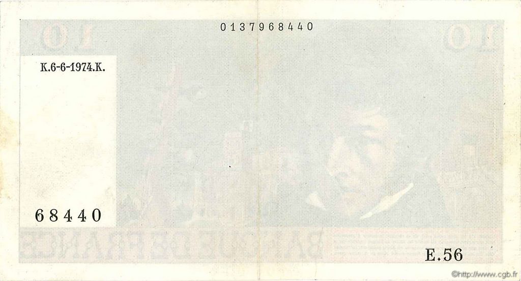 10 Francs BERLIOZ FRANKREICH  1974 F.63.05 SS to VZ