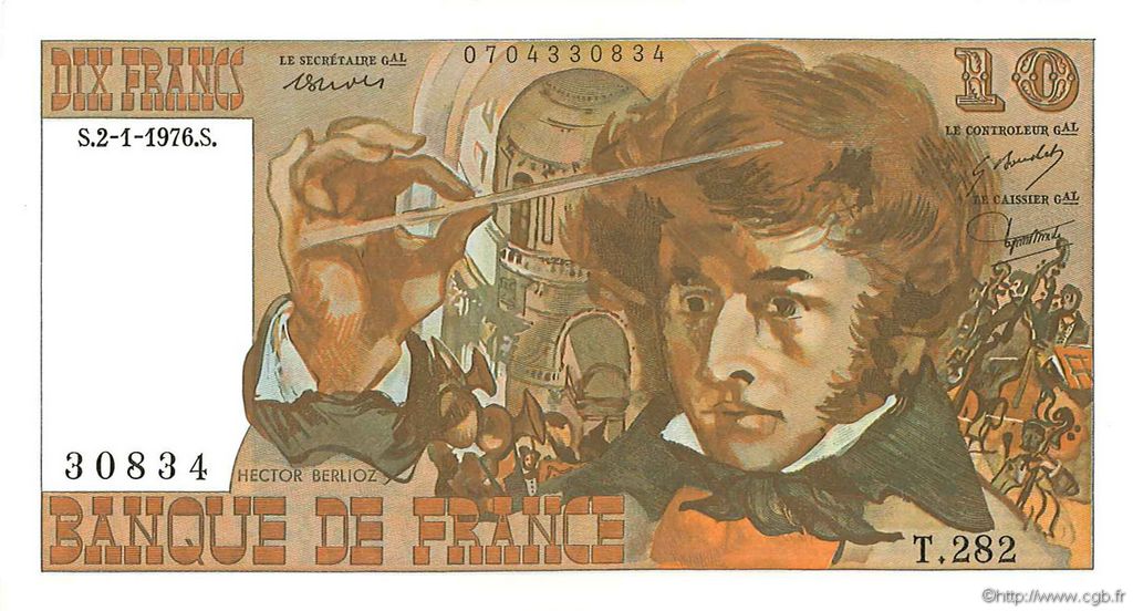 10 Francs BERLIOZ FRANKREICH  1976 F.63.16-282 fST+