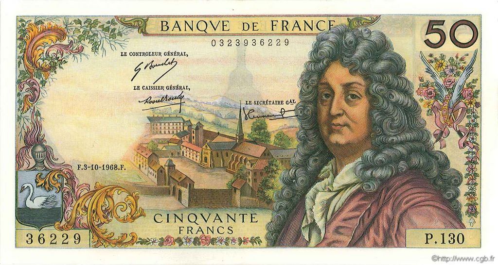 50 Francs RACINE FRANCIA  1968 F.64.12 AU
