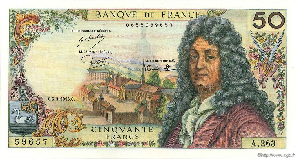 50 Francs RACINE FRANCIA  1975 F.64.29 SC+