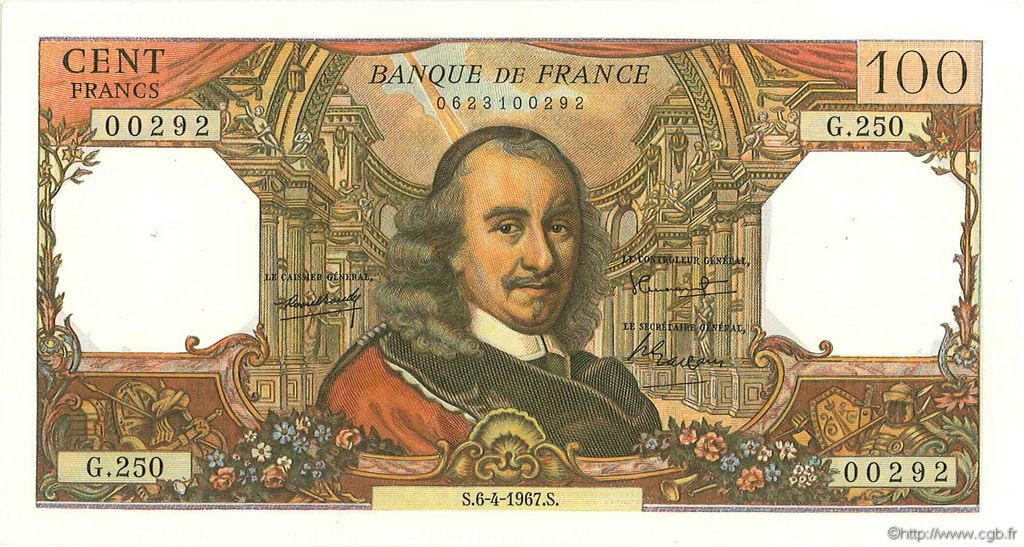 100 Francs CORNEILLE FRANCIA  1967 F.65.17 SPL+