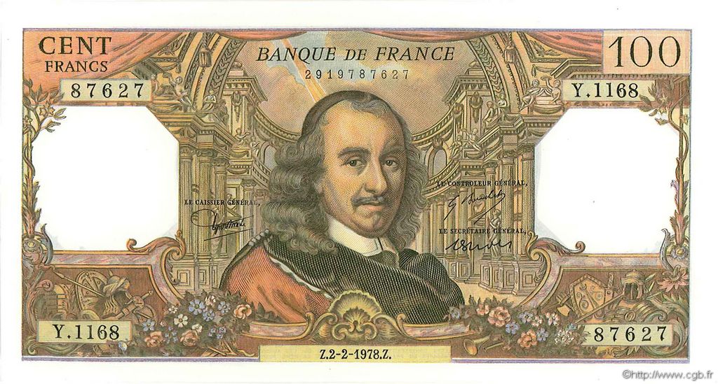 100 Francs CORNEILLE FRANCE  1978 F.65.61 UNC-