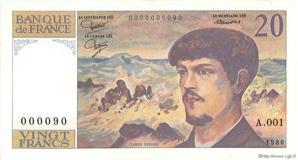 20 Francs DEBUSSY FRANCIA  1980 F.66.01A1 AU