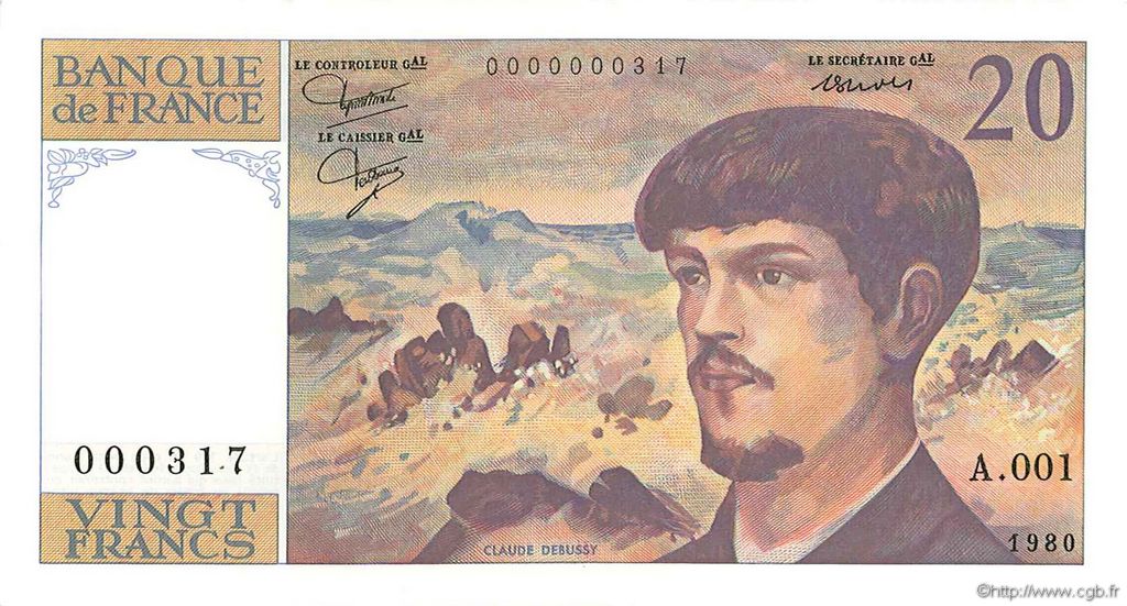 20 Francs DEBUSSY FRANCIA  1980 F.66.01A1 FDC