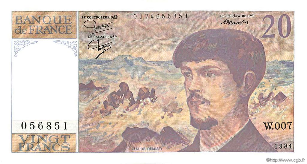 20 Francs DEBUSSY FRANCIA  1981 F.66.02W7 SC+