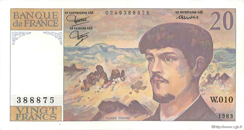 20 Francs DEBUSSY FRANCIA  1983 F.66.04W10 EBC