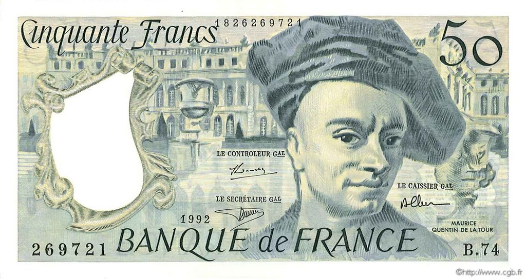 50 Francs QUENTIN DE LA TOUR FRANCIA  1992 F.67.19b AU
