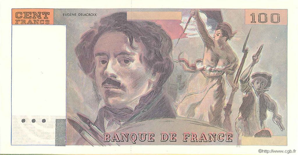100 Francs DELACROIX modifié FRANCE  1978 F.69.01Ec UNC-