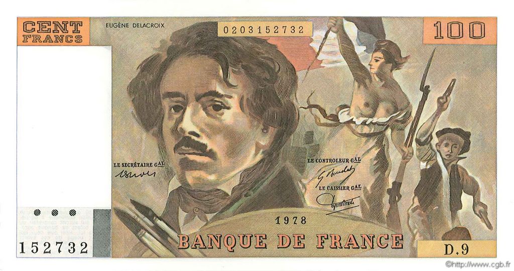 100 Francs DELACROIX modifié FRANKREICH  1978 F.69.01g fST+