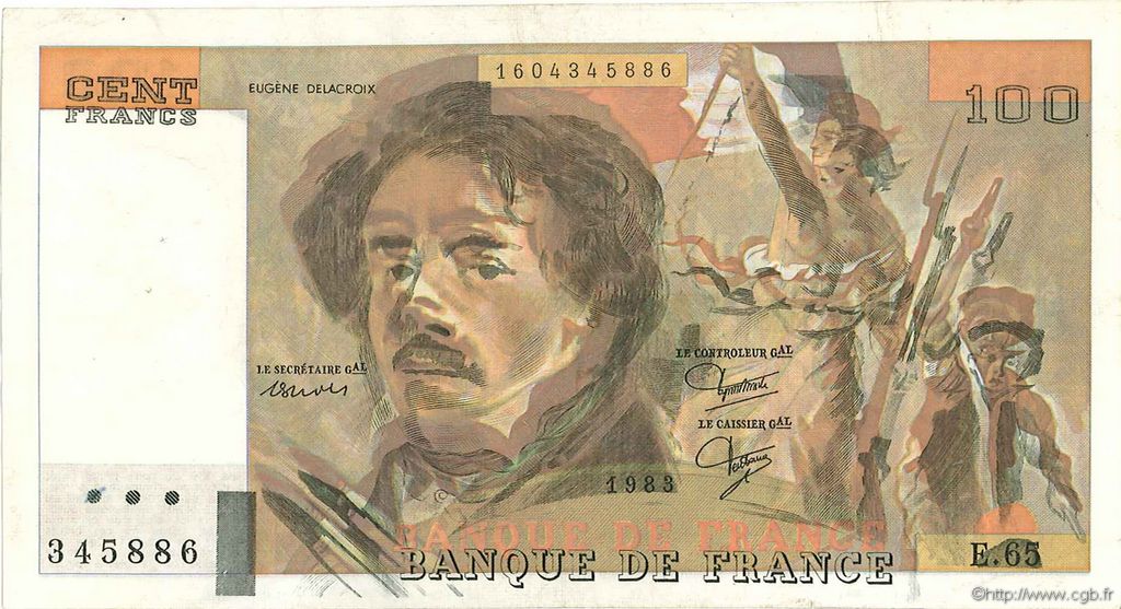 100 Francs DELACROIX modifié FRANCE  1983 F.69.07 XF-
