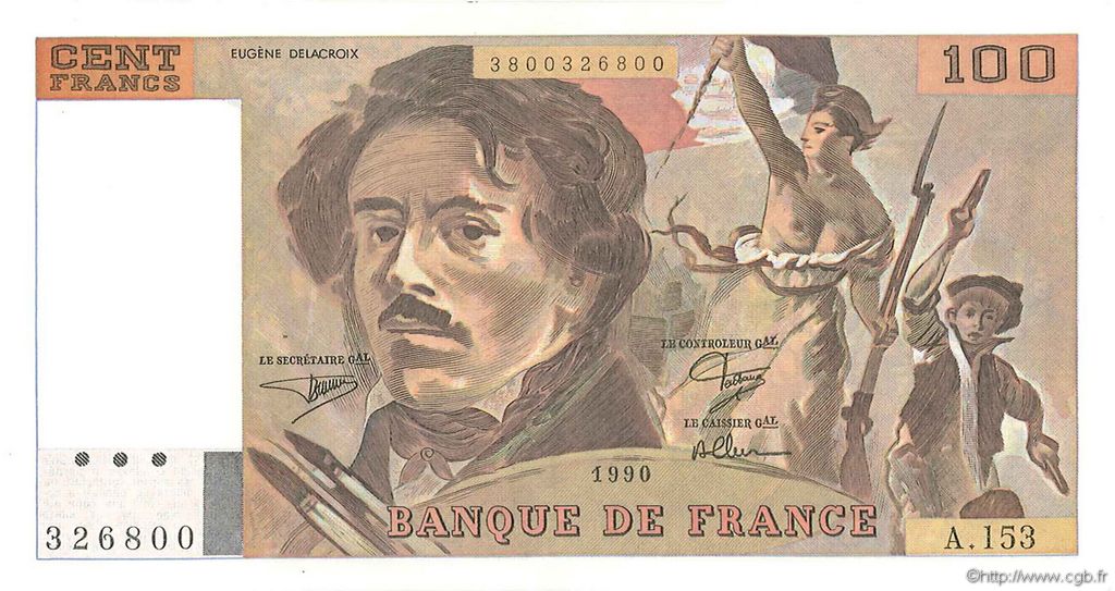 100 Francs DELACROIX imprimé en continu FRANCIA  1990 F.69bis.02a EBC+