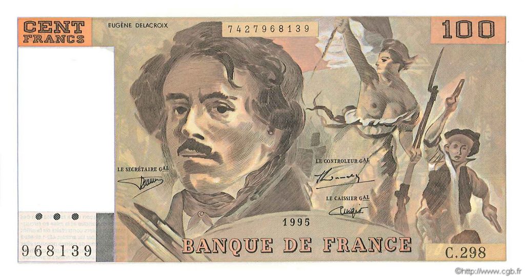 100 Francs DELACROIX 442-1 & 442-2 FRANKREICH  1995 F.69ter.02d ST