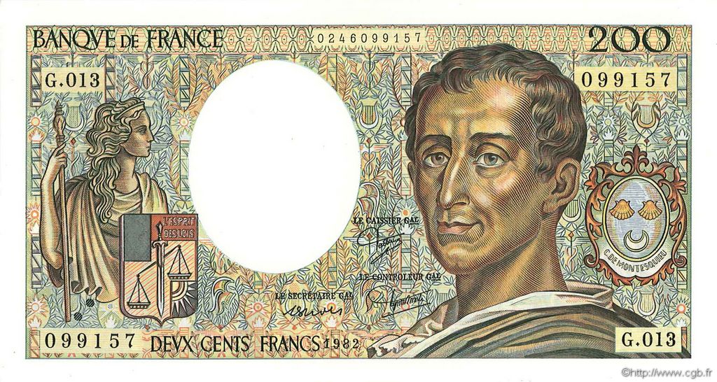 200 Francs MONTESQUIEU FRANCIA  1982 F.70.02 FDC