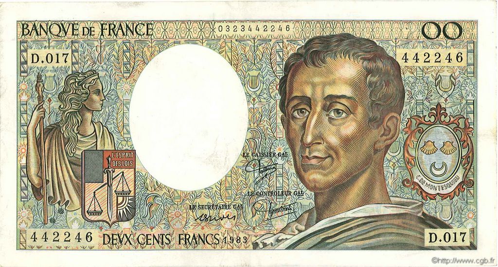 200 Francs MONTESQUIEU FRANCE  1983 F.70.03 VF+