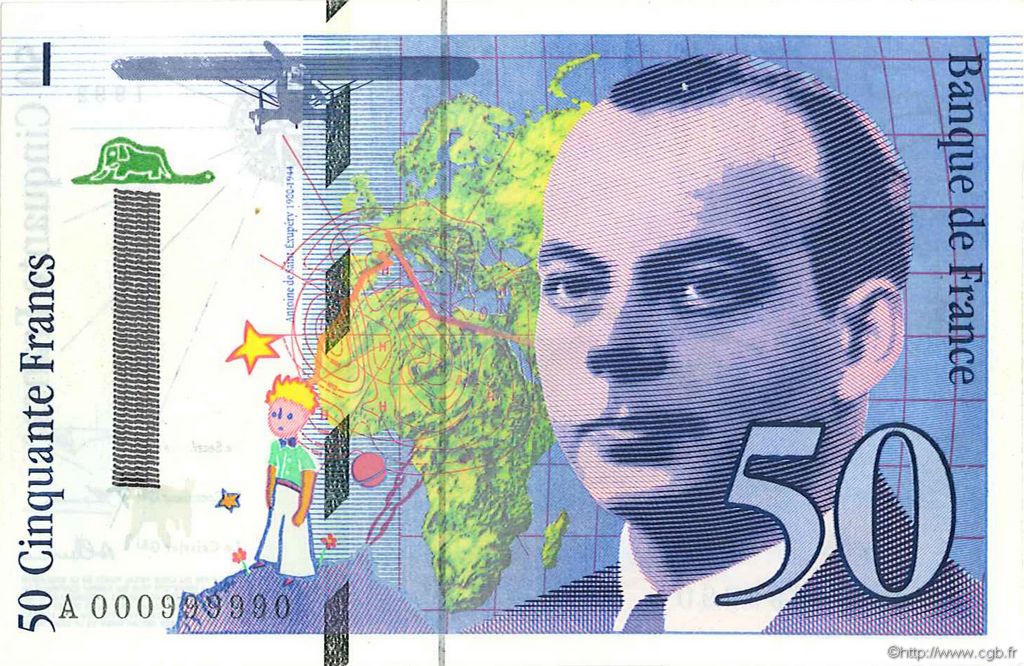 50 Francs SAINT-EXUPÉRY Barre FRANKREICH  1992 F.72f7.01 fST