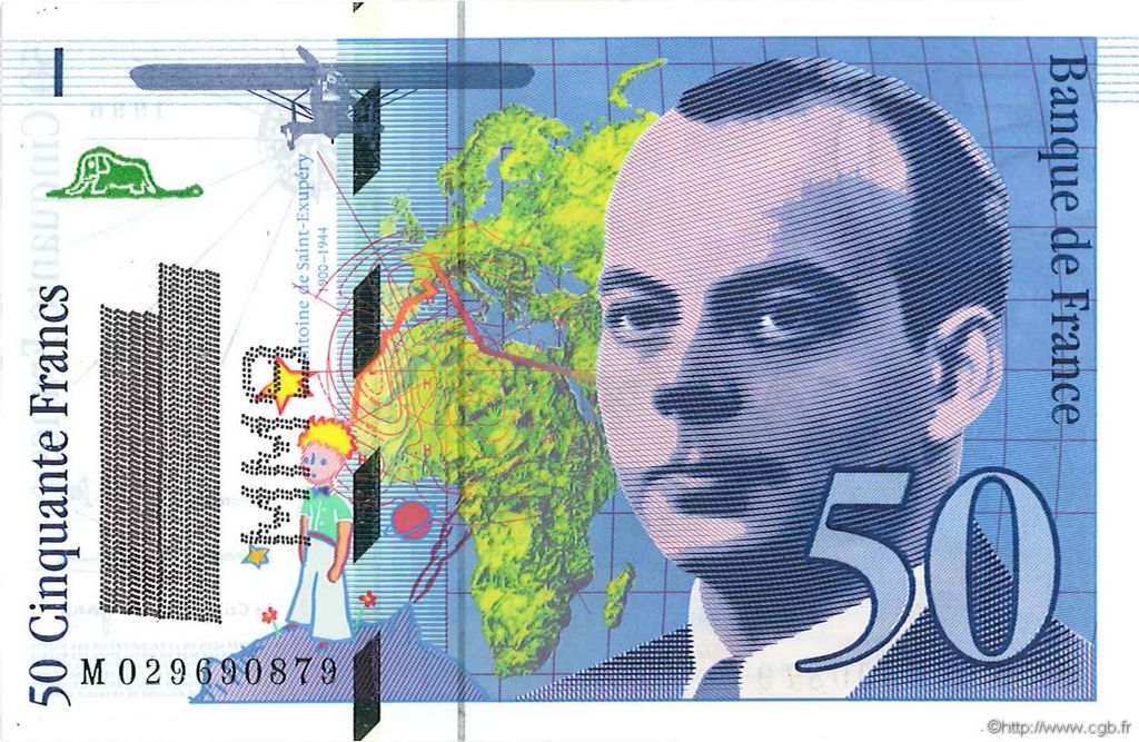 50 Francs SAINT-EXUPÉRY modifié Barre FRANCE  1996 F.73f7.02 UNC