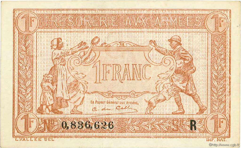 1 Franc TRÉSORERIE AUX ARMÉES 1919 FRANCIA  1919 VF.04.05 AU