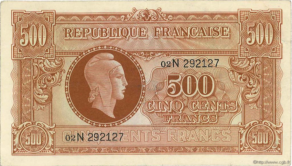 500 Francs Marianne FRANCIA  1945 VF.11.03 BB