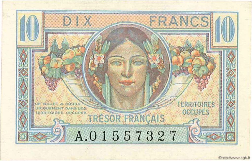 10 Francs Trésor Français FRANCIA  1947 VF.30.01 q.AU