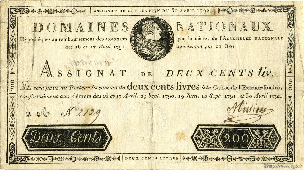 200 Livres FRANCE  1792 Muz.16 VF
