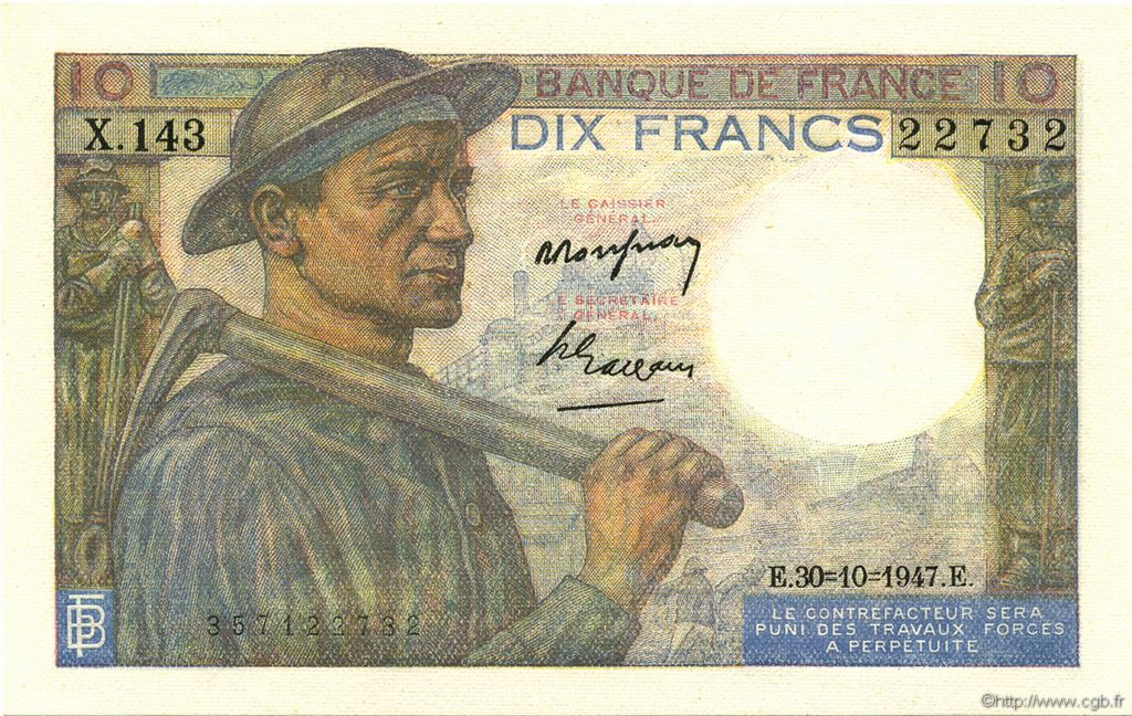 10 Francs MINEUR FRANKREICH  1947 F.08.18 ST