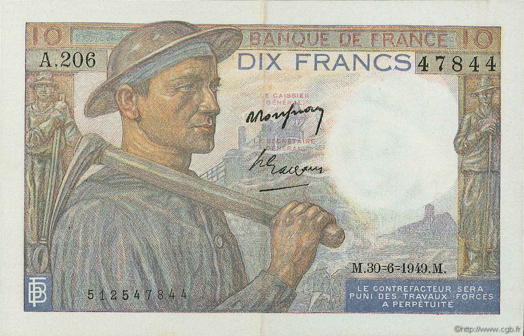 10 Francs MINEUR FRANCE  1949 F.08.22a SUP+
