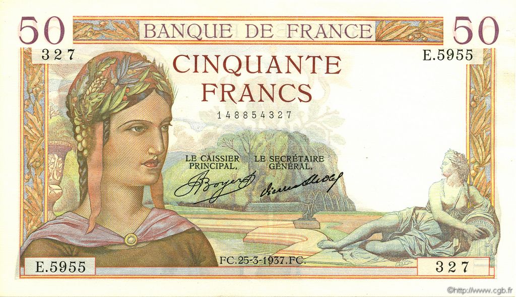 50 Francs CÉRÈS FRANCE  1937 F.17.36 AU