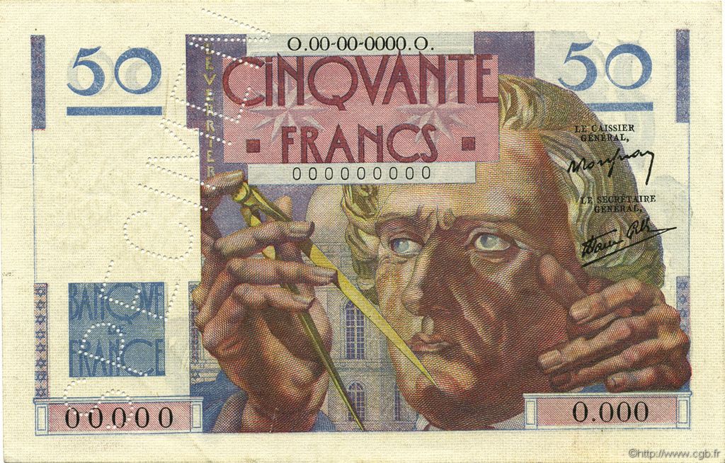50 Francs LE VERRIER FRANCE  1946 F.20.01Sp SPL+