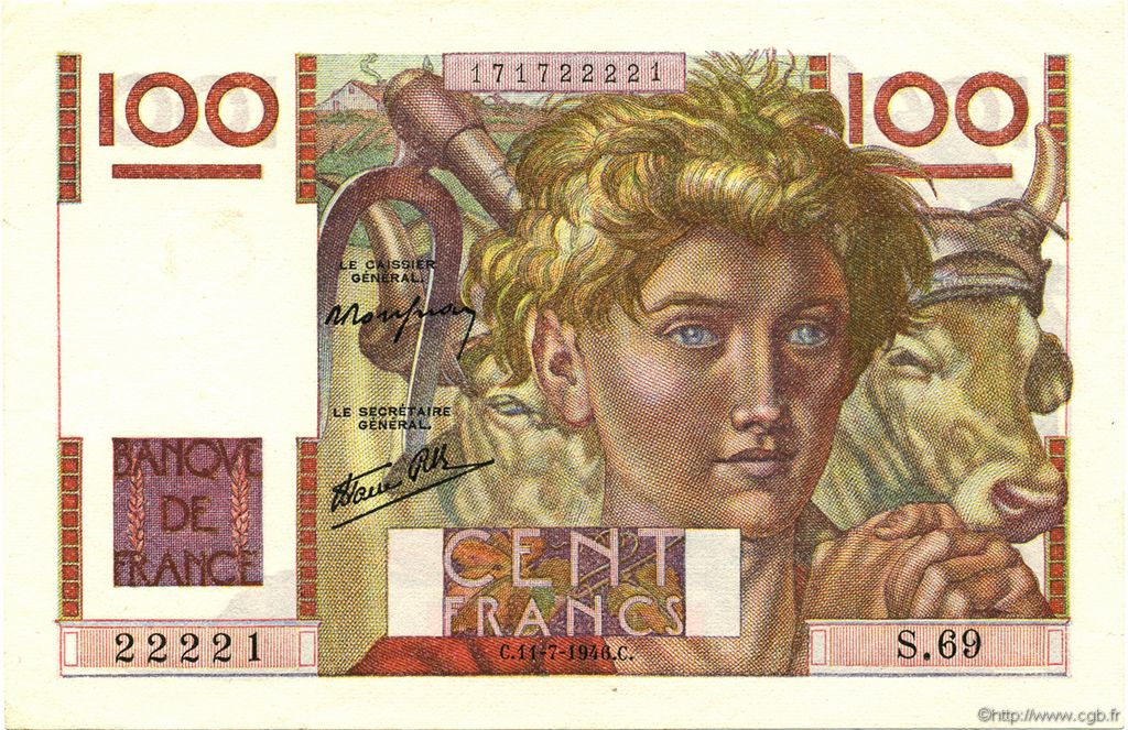 100 Francs JEUNE PAYSAN FRANCIA  1946 F.28.06 AU