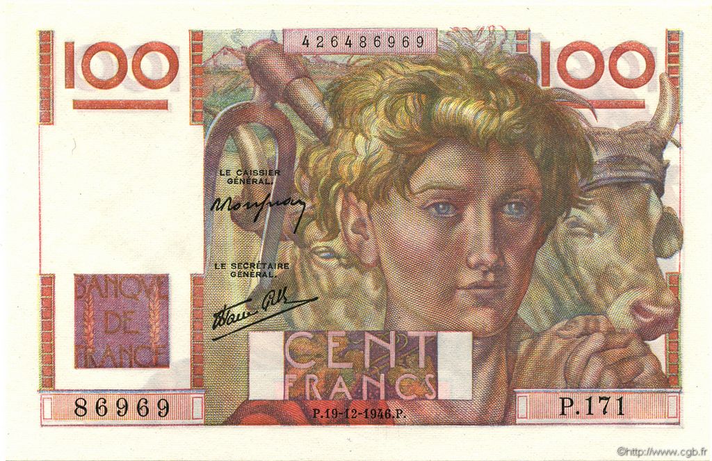100 Francs JEUNE PAYSAN FRANCE  1946 F.28.12 NEUF