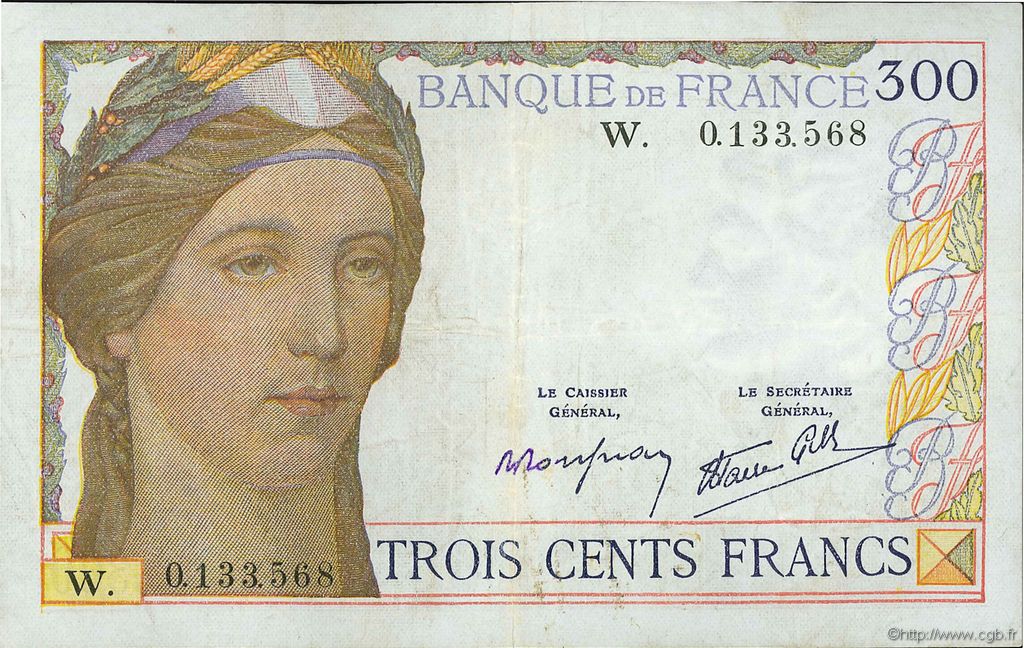 300 Francs FRANCE  1938 F.29.02 VF-