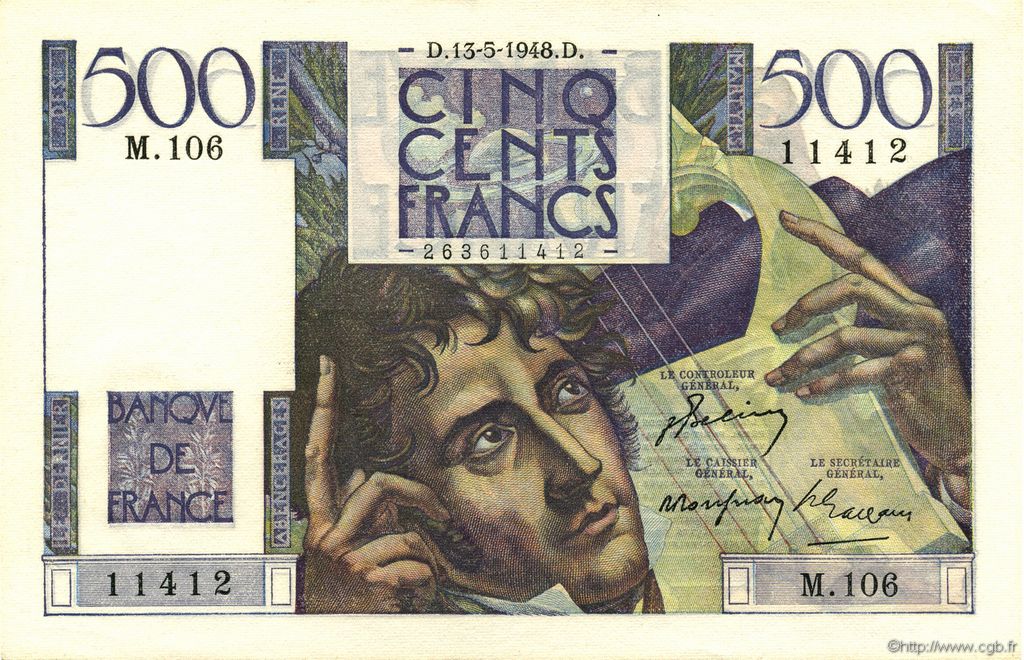 500 Francs CHATEAUBRIAND FRANKREICH  1948 F.34.08 VZ to fST