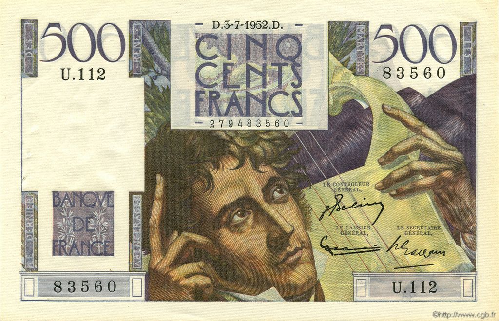 500 Francs CHATEAUBRIAND FRANKREICH  1952 F.34.09 fST