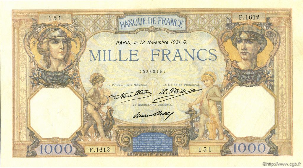 1000 Francs CÉRÈS ET MERCURE FRANKREICH  1931 F.37.06 VZ